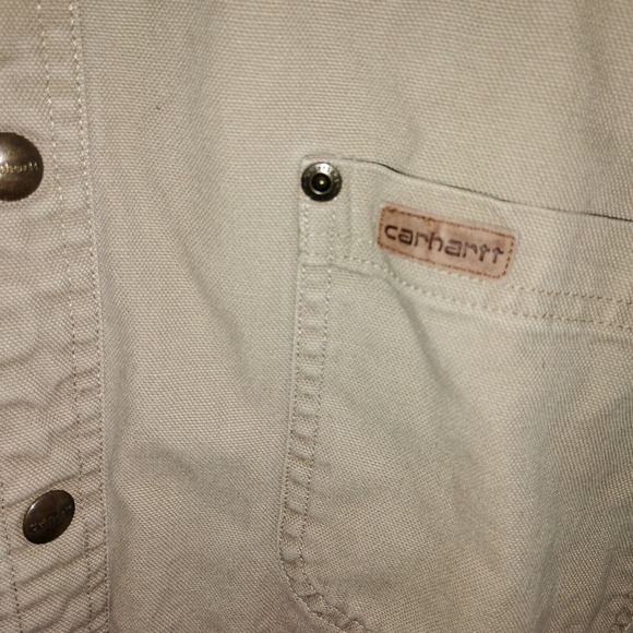 Carhartt Men XLT Chore Jacket Canvas Flannel Lined Snapup Beige Tan S296 Shacket - Picture 3 of 9